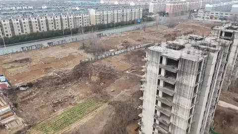 Horizontal 1080p Drone Shot Orbiting Aerial View of High-Rise Construction S Video stock 328202943