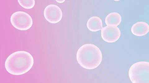 Horizontal 3D abstract bubbles soap background copyspace pastel pink blue Stock Illustration