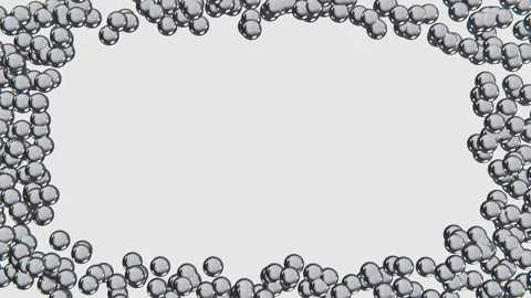 Horizontal 3D abstract chrome bubbles particles frame border wallpaper animation Stock Footage 329505522