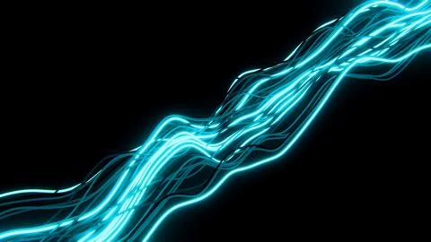 Horizontal 3D abstract lines connection ethernet neon glow blue cyan background Stock Illustration