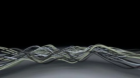 Horizontal 3D abstract lines connection ethernet wires network strings Illustrazione stock