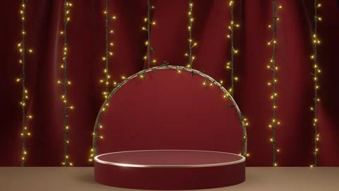 Horizontal 3D abstract New Year Christmas lights loop animation garland podium Stock Footage 322509869