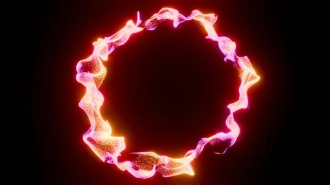 Horizontal 3D abstract particles ring fire flame glow neon background copyspace Stock Illustration