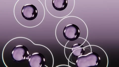 Horizontal 3D abstract purple glass chrome spheres bubbles, background copyspace Video stock 329582685