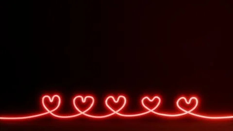 Horizontal 3d abstract Valentine red neon glow heart love ribbon line border Stockillustratie