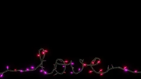 Horizontal 3d abstract Valentine romantic love lights garland lettering script Stock Illustration