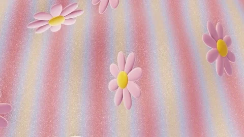 Horizontal 3D daisy flowers whimsical glitter spring wallpaper copyspace back Stock Footage 328803266