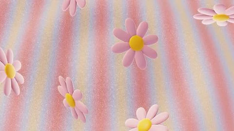 Horizontal 3D daisy flowers whimsical glitter spring wallpaper copyspace Illustrazione stock