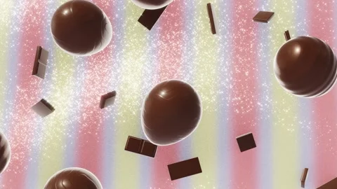 Horizontal 3D Easter chocolate eggs candy glitter copyspace spring background Stock Footage 328737530
