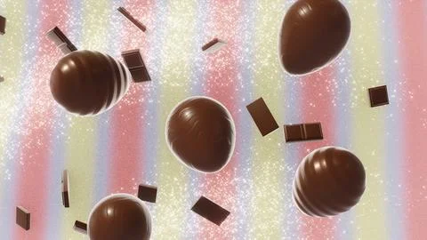 Horizontal 3D Easter chocolate eggs candy glitter copyspace spring background Stock Illustration