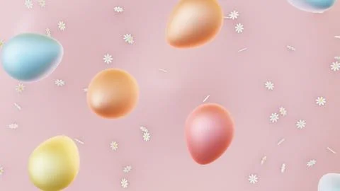 Horizontal 3D Easter eggs daisies flowers background pastel copyspace spring Illustrazione stock