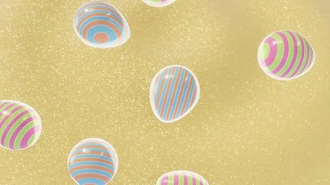 Horizontal 3D Easter eggs striped glitter background copyspace spring pastel Ilustración de archivo