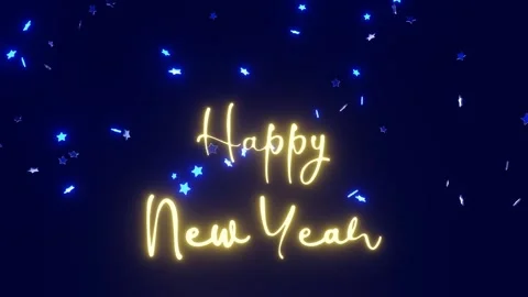 Horizontal 3d Happy New Year lettering loop animation script typography stars Stock-Footage 319645296