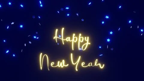 Horizontal 3d Happy New Year lettering script typography stars electric lumino イラスト素材