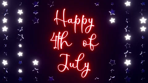 Horizontal 3D Independence Day 4th July neon infographic text sign loop Stock Footage 334999013