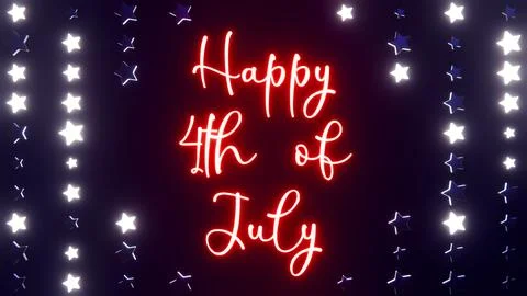 Horizontal 3D Independence Day 4th July neon infographic text sign patriotic Stock Illustration