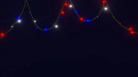 Horizontal 3D Independence Day 4th July LED lights string garland red white blue 스톡 일러스트