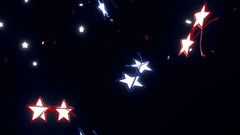 Horizontal 3D Independence Day 4th July stars confetti bokeh neon sunglasses イラスト素材