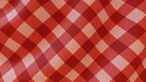 Horizontal 3D red retro gingham picnic food texture plaid pattern render Stock Illustration