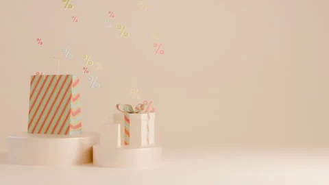 Horizontal 3D shopping bag gift box sale discount percent, banner template Stock Footage 331290633