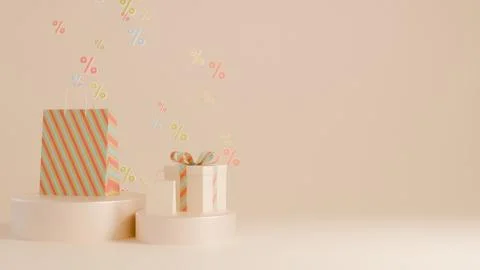 Horizontal 3D shopping bag gift box sale discount percent, banner template Stock Illustration