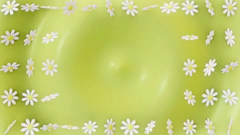 Horizontal 3D spring daisy flowers frame border Easter copyspace background loop Stock Footage 328573130