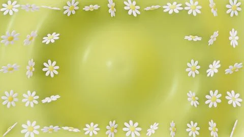 Horizontal 3D spring daisy flowers frame border Easter copyspace background 스톡 일러스트