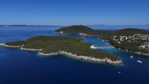 Horizontal 4K aerial view of tranquil sea horizon and distant Greek islands in s Stock Footage 340568154