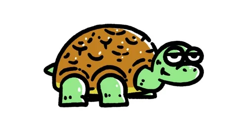 Horizontal 4K cartoon video. Cute tired turtle with shell walks on white Видео 341374079