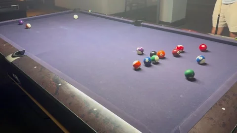 Horizontal 4K Close Up Of Men Playing Billiards Striking Pool Balls Vídeos de archivo 335654603