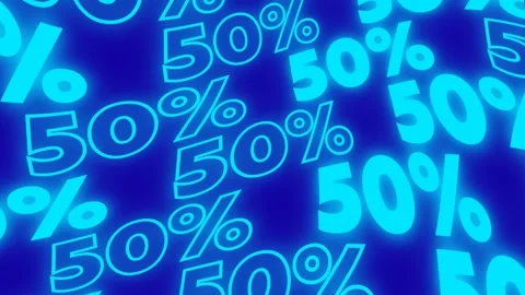 Horizontal 4K video. Blue glow wavy text 50 % off Stock Footage 302728124