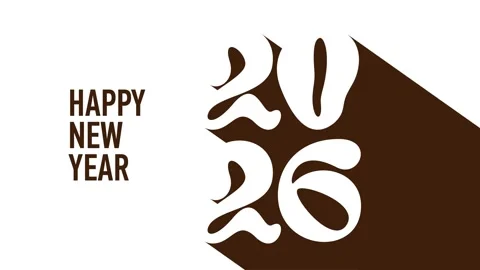 Horizontal 4K video. Brown text Happy New Year 2026 on white background Stock Footage 313009739