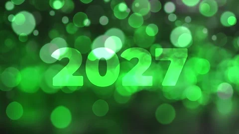 Horizontal 4K video. Flip from 2026 to 2027 on green bokeh lights Video stock 343683523