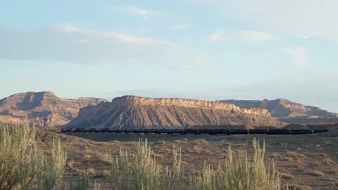 Horizontal 4K video of a fuel freight train crossing the American West desert Stockbeeldmateriaal 342060994