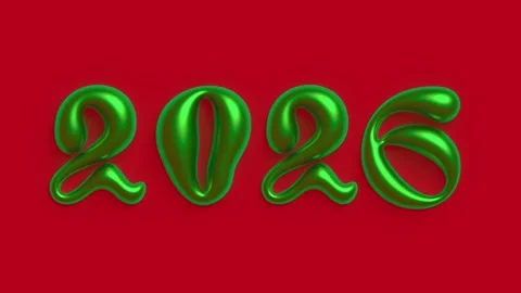 Horizontal 4K video. Green 3D 2026 on red background Stock Footage 313017239