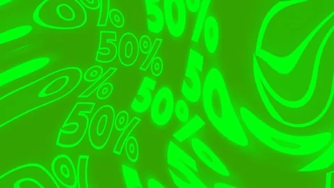 Horizontal 4K video. Loop animation with acid green glow wavy text 50 % off Stock Footage 312512610