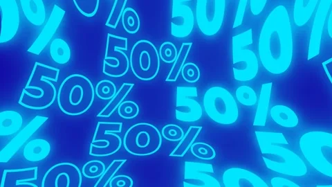 Horizontal 4K video. Loop animation. Blue glow wavy text 50 % off Stock Footage 314505039