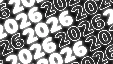 Horizontal 4K video. Loop animation. White text 2026 moves diagonally on black Stock Footage 321163761