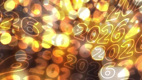 Horizontal 4K video. Loop animation. Wave number 2026 on gold bokeh lights Stock Footage 325059609