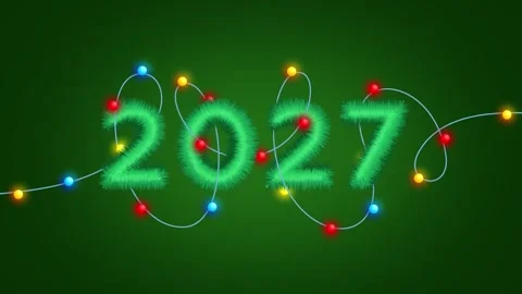 Horizontal 4K video. Loop animation. Spruce branches in shape of text 2027 Video stock 343683520