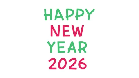 Horizontal 4K video. Loop flat animation. Text Happy New Year 2026 Stock Footage 323236524