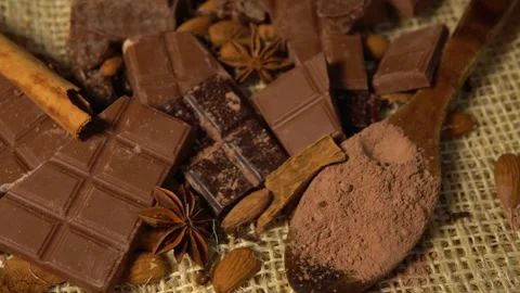 Horizontal 4k video of spiced chocolate pieces Stock Footage 276774819
