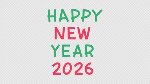 Horizontal 4K video. Text Happy New Year 2026 on transparent background Stock Footage 325059618