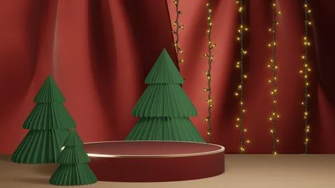 Horizontal abstract 3D Christmas tree cozy New Year podium stage display product Stock Illustration
