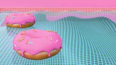 Horizontal abstract 3D render summer pool party donut surreal silliness concept Stock Footage 331846318