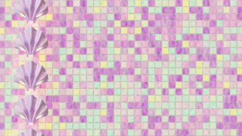 Horizontal abstract 3D summer pastel iridescent mermaid sea shells pool tiles Stock Footage 331467539