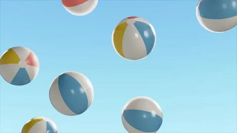 Horizontal abstract 3D summer pool party beach balls inflatable floating sky Stock Illustration