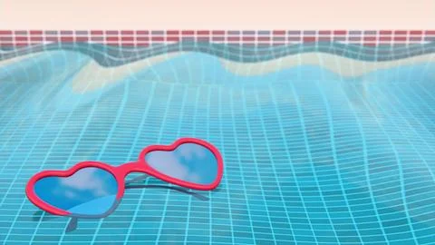 Horizontal abstract 3D summer pool party heart sunglasses banner template Illustrazione stock