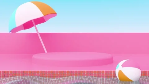 Horizontal abstract 3D summer render, pool party cosmetics food podium showcase Stock Footage 331846317
