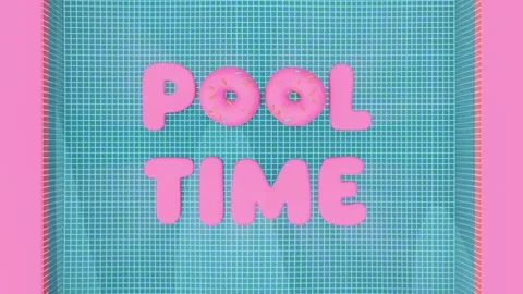 Horizontal abstract 3D summer render, surreal silliness concept, pool time pink Stock Footage 331846319